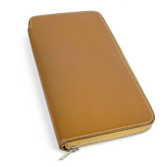HERMES Epsom Silk'In Wallet Gold Jaune De Naples Tan Brown Zip Long Bag Leather - Picture 10 of 16
